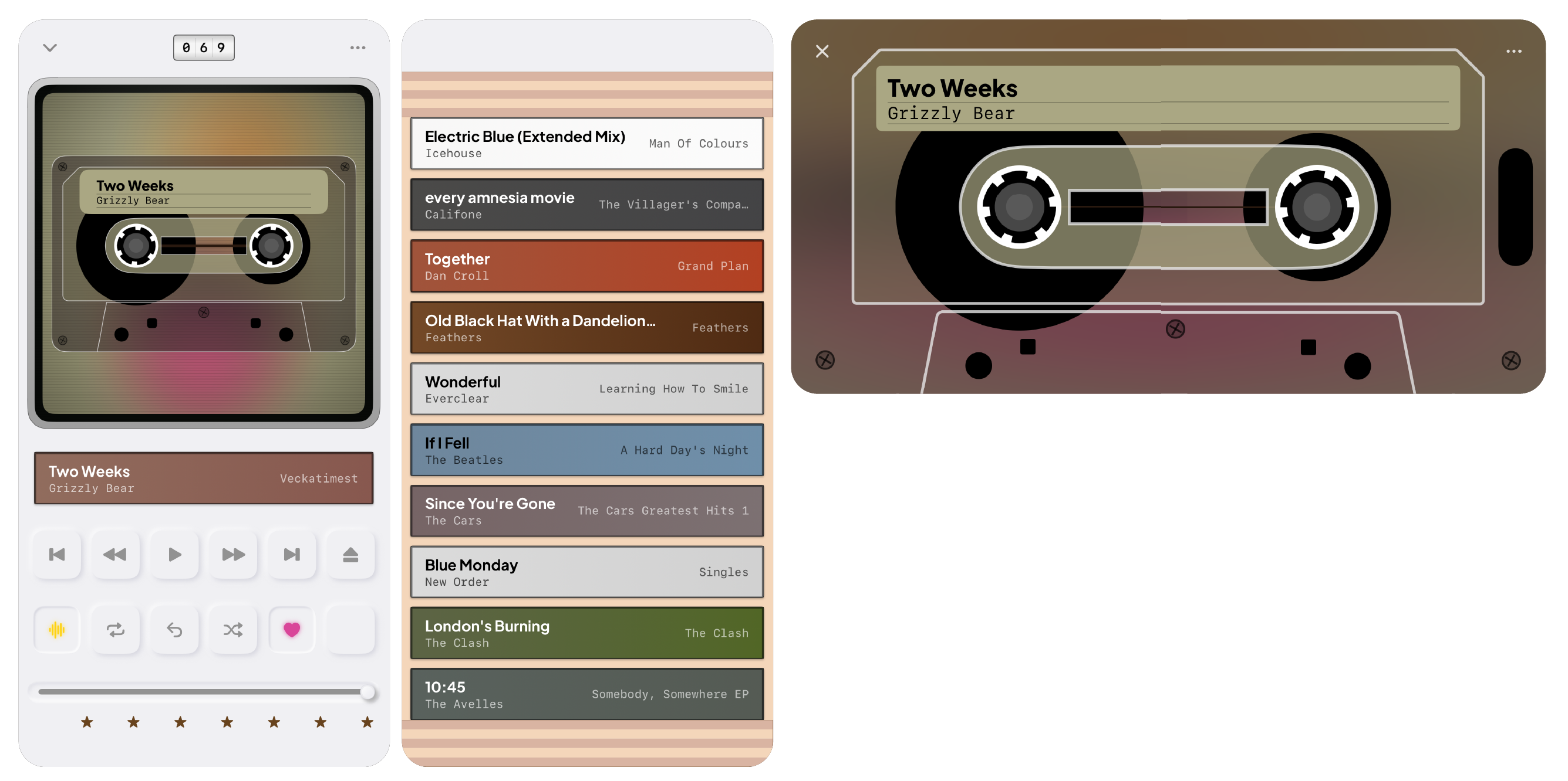 The cassette deck in Fonkey on the iPhone: player, rack and landscape tape