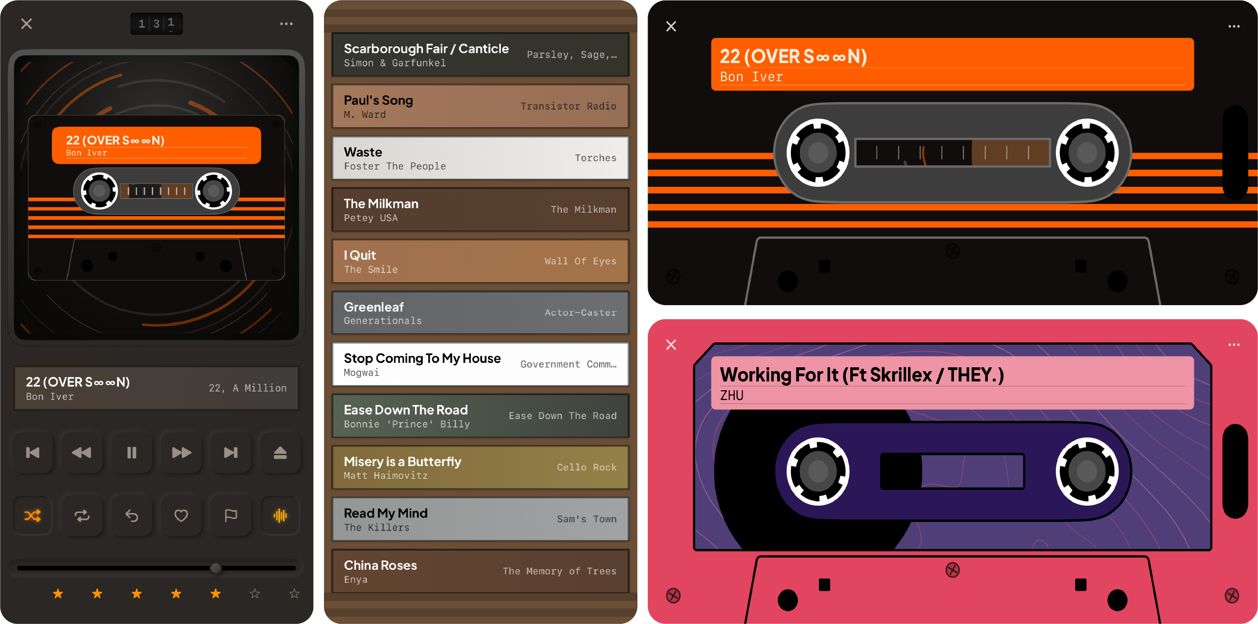 The cassette deck in Fonkey on the iPhone: player, rack and landscape tape